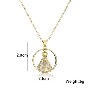 Gold-plated religious pendant necklace with zircon halo showing size 2.8x2.1cm