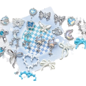 Blue heart butterfly pendants and celestial charms for DIY jewelry handmade designs