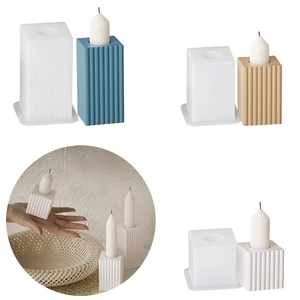 Ribbed Square Silicone Candle Holder Mold Vertical Stripe Geometric Plaster Resin Crafting DIY Aromatherapy