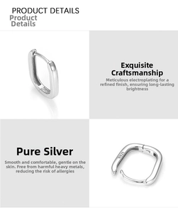 Dettaglio di orecchini a cerchio quadrati in argento sterling S925 con punzonatura