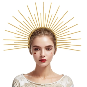 Golden sunburst crown headband for Halloween COSPLAY party on white background
