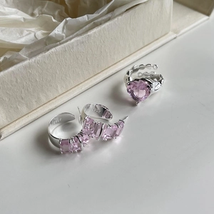 925 silver jewelry set featuring a pink heart ring and rectangular gemstone earrings