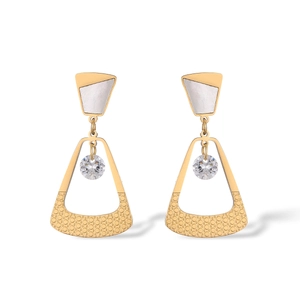 Irregular geometric butterfly earrings with white shell inlay and sparkling crystal drop
