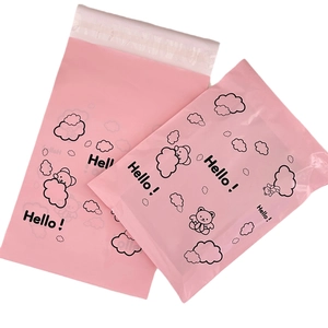 Pink self-adhesive shipping bags with cute teddy bear and cloud cartoon pattern