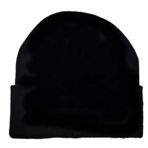 Classic black knitted beanie with a fold-over cuff design for a warm outdoor winter look