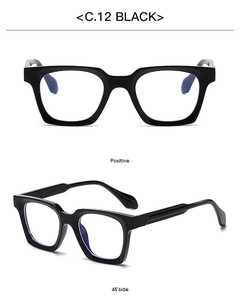 Front and 45-degree side views of black matte square frames in C.12 color style