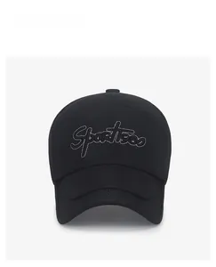 Close-up of Sports embroidery on breathable mesh fabric of the sun visor baseball cap