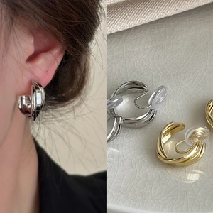 Boucles D'oreilles À Clip Circulaires Géométriques Métalliques Françaises Sans Perçage Design Torsadé En Cuivre Bijoux Minimalistes