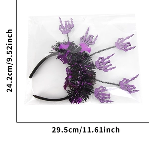 Halloween headband with purple skull hands and fur, size 29.5x24.2cm for party decoration