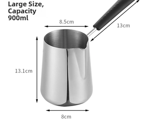 900ml stainless steel milk pot dimensions showing 13.1cm height and 13cm handle