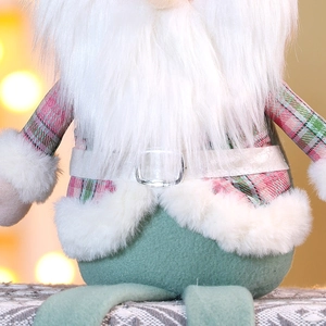 Weihnachtswichtel Plüschfigur mit weißem Bart und rosa Karomantel Dekoration