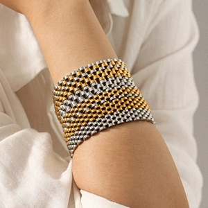 Two-tone 18k gold plated stainless steel watch band bracelet for women in minimalist style