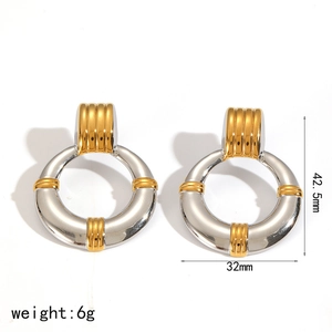 Polished two-tone 18k gold and silver stainless steel hoop earrings for women