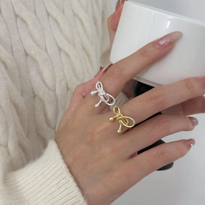 Minimalist 925 sterling silver bow knot open ring for women in gold and silver finish