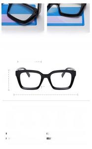 Detailed size specifications for square anti-blue light glasses frame with dimensions
