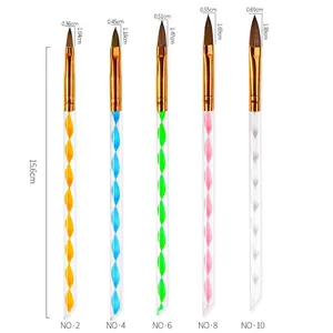 Lot de 5 pinceaux à ongles en acrylique avec guide des tailles et manches spirales