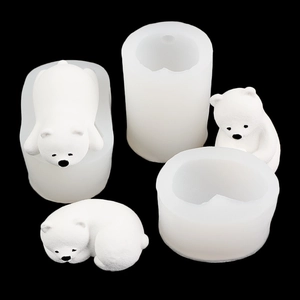 Polar bear silicone mold set for 3D chocolate mousse cakes and candle crafting