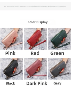 Detail of multi-color long wallets with embossed texture and secure double zippers