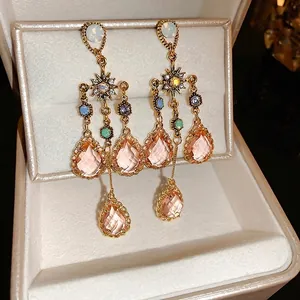 Vintage Star Water Drop Tassel Dangle Earrings Alloy Crystal Rhinestone With 925 Sterling Silver Earring Post