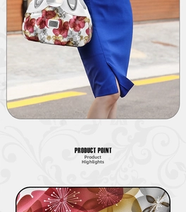 Macro detail of the floral print and silver metal handle on the stylish shoulder handbag