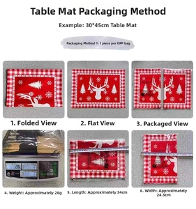 Detail showing 30x45cm Christmas reindeer placemat size measurements and 28g weight check