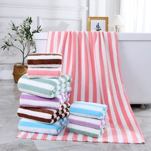 Striped Coral Fleece Bath Towel And Face Towel Highly Absorbent Soft Thickened For Bathroom Shower Home Essentials