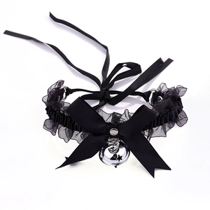 Lace choker with large black bow and silver star bell for cat cosplay costume sets