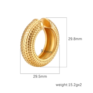Gold snake texture stainless steel hoop earrings with precise dimensions 29.8x29.5mm