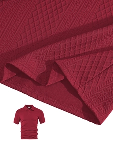 Close-up of wine red waffle knit polo shirt showing intricate diamond fabric texture