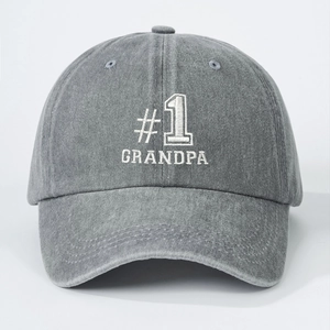 Dark grey washed cotton baseball cap with white #1 GRANDPA embroidery for men and women