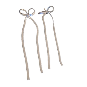 Silver bow tassel drop earrings with long snake chain fringe for elegant women fashion