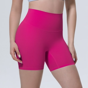 Short de yoga rose vif à taille haute respirant pour le fitness et contrôle du ventre