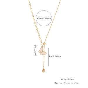 Detailed view of stainless steel butterfly necklace with 40cm chain and size specs