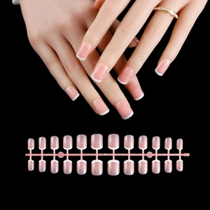 Classic pink and white French square press-on nails set with 24 pieces in glossy finish