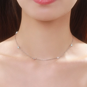 Elegant S925 sterling silver necklace with heart-shaped colorful zircon on model's neck