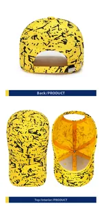 Detail view of yellow cotton graffiti baseball cap showing crown and adjustable buckle