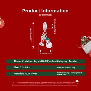 Detailed view of S925 silver Christmas snowman pendant with red apple charm and white gold plating