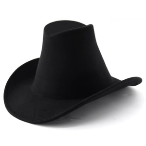 Classic black felt western cowboy hat with wide brim and high crown for men and women