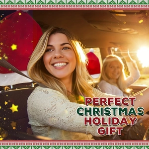Christmas Santa hat car headrest covers in red and white plush fabric, set of 2 pieces