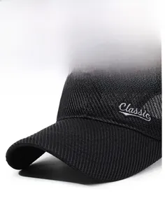 Detail view of breathable black mesh baseball cap with classic white embroidery