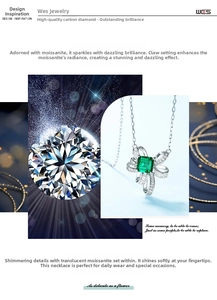 Macro detail of silver bow pendant with vibrant emerald gemstone and sparkling moissanite
