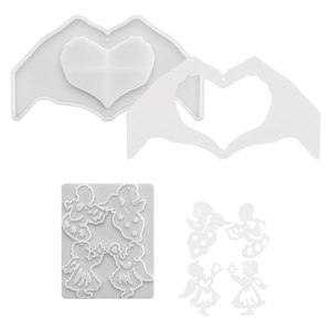 DIY silicone mold set featuring heart hands and angel relief for resin and plaster crafts