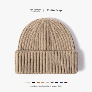 Bonnet en Tricot à Côtes Hiver Chaud pour Femmes Hommes Bonnet Docker Vintage Couleur Unie Mélange de Laine Faux Cachemire Souple