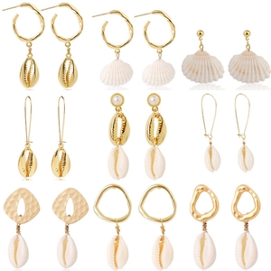 Natural Shell Artificial Pearl Drop Earrings Gold Alloy Handmade Bohemian Beach Ocean Style Jewelry For Women