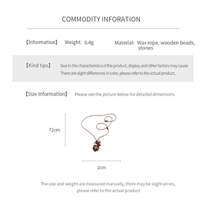 Detailed size specifications for bohemian wax rope and wooden bead heart pendant necklace