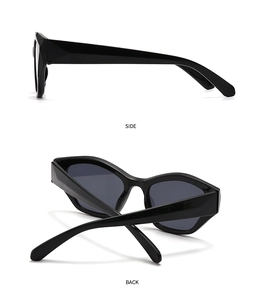 Detail view of retro cat-eye sunglasses showing side and back profiles of the wide temples