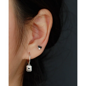 925 silver starburst hoop earrings with black gemstone and geometric rectangle studs