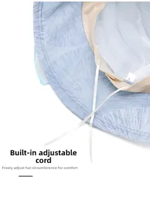 Detail of sun hat interior with breathable mesh lining and adjustable drawstring cord