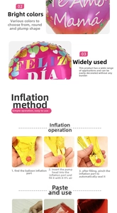 Detailed guide showing assembly and inflation steps for Spanish Mother's Day balloons