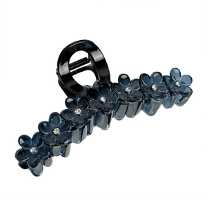 French vintage large navy blue hair claw clip with rhinestones and floral details